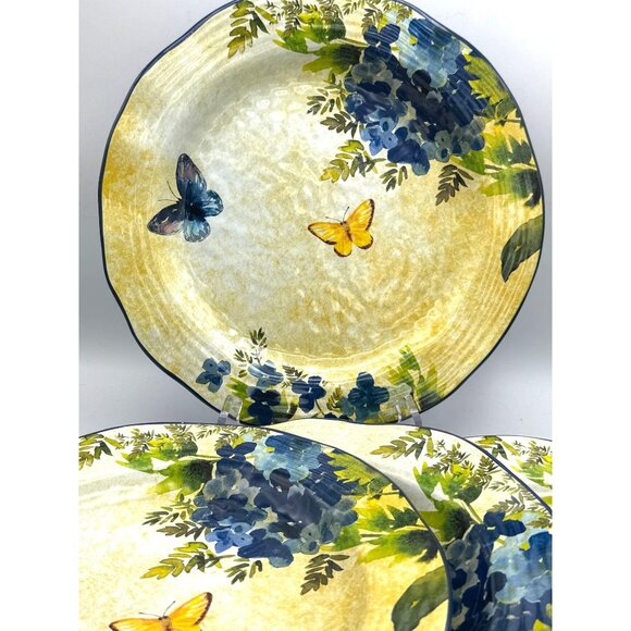 Pier One Melamine Butterflies & Flowers 11" Dinner Plates Set of 4 /Do Not Micro - Picture 2 of 6